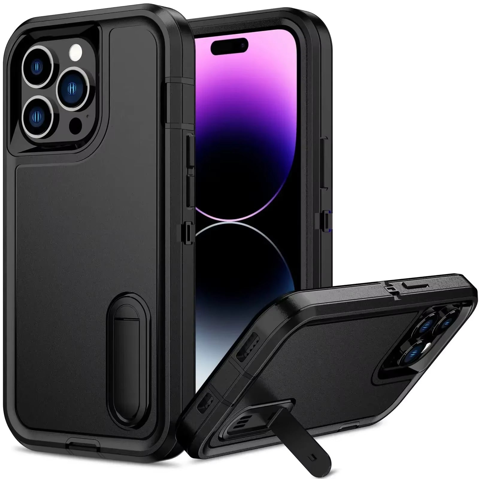 Rugged iPhone Heavy Armor Case — Full Body Shockproof Cover with Kickstand Bracket, Dual Layer Protection, Anti-Fingerprint Scratch-Resistant Non-Slip Design