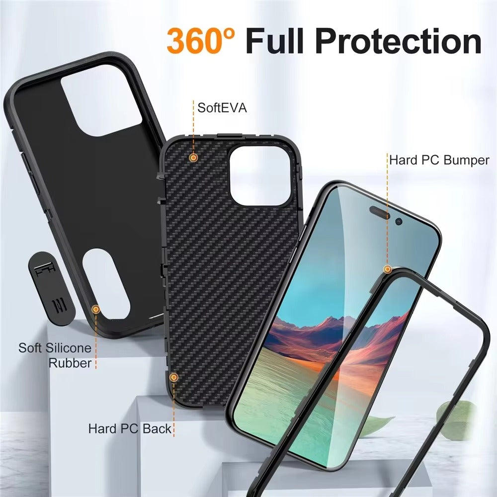Rugged iPhone Heavy Armor Case — Full Body Shockproof Cover with Kickstand Bracket, Dual Layer Protection, Anti-Fingerprint Scratch-Resistant Non-Slip Design