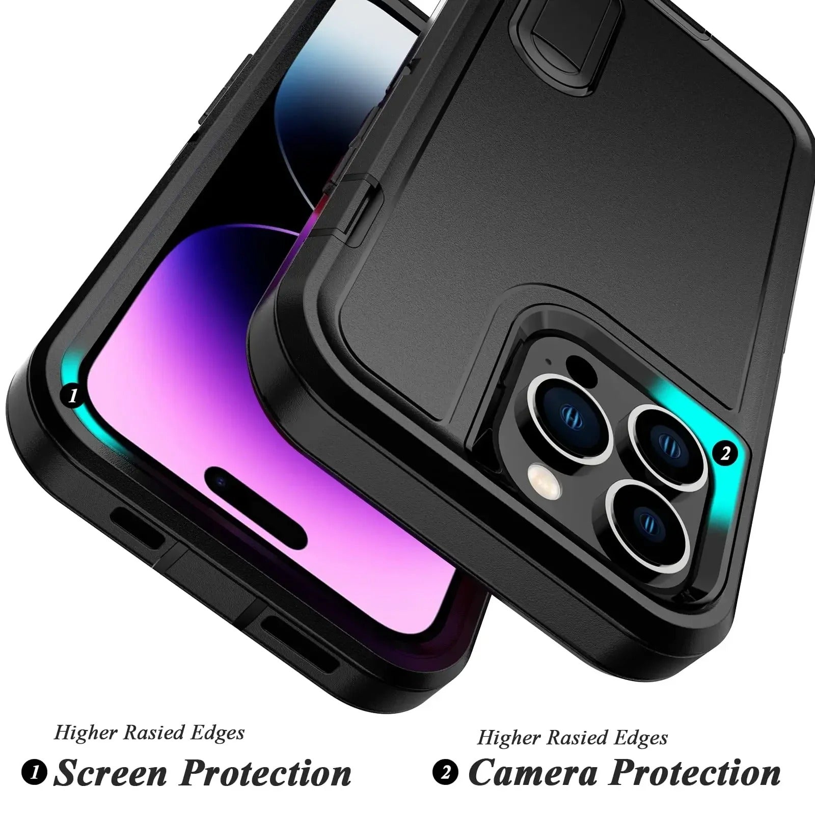 Rugged iPhone Heavy Armor Case — Full Body Shockproof Cover with Kickstand Bracket, Dual Layer Protection, Anti-Fingerprint Scratch-Resistant Non-Slip Design