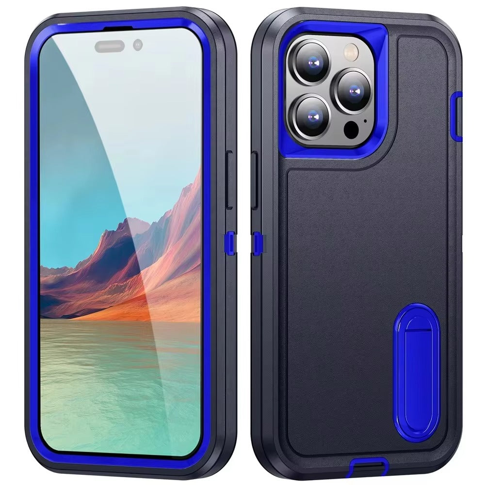 Rugged iPhone Heavy Armor Case — Full Body Shockproof Cover with Kickstand Bracket, Dual Layer Protection, Anti-Fingerprint Scratch-Resistant Non-Slip Design