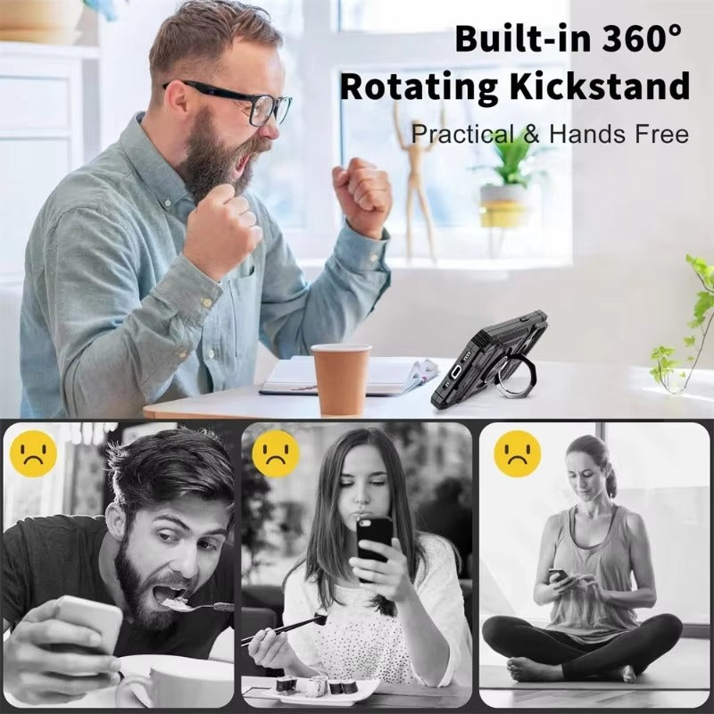 Rugged iPhone Magnetic Wallet Case with Ring Stand — Heavy Duty Armor Drop Protection, Dual Layer Shockproof Cover, Anti-Fingerprint Scratch-Resistant Design