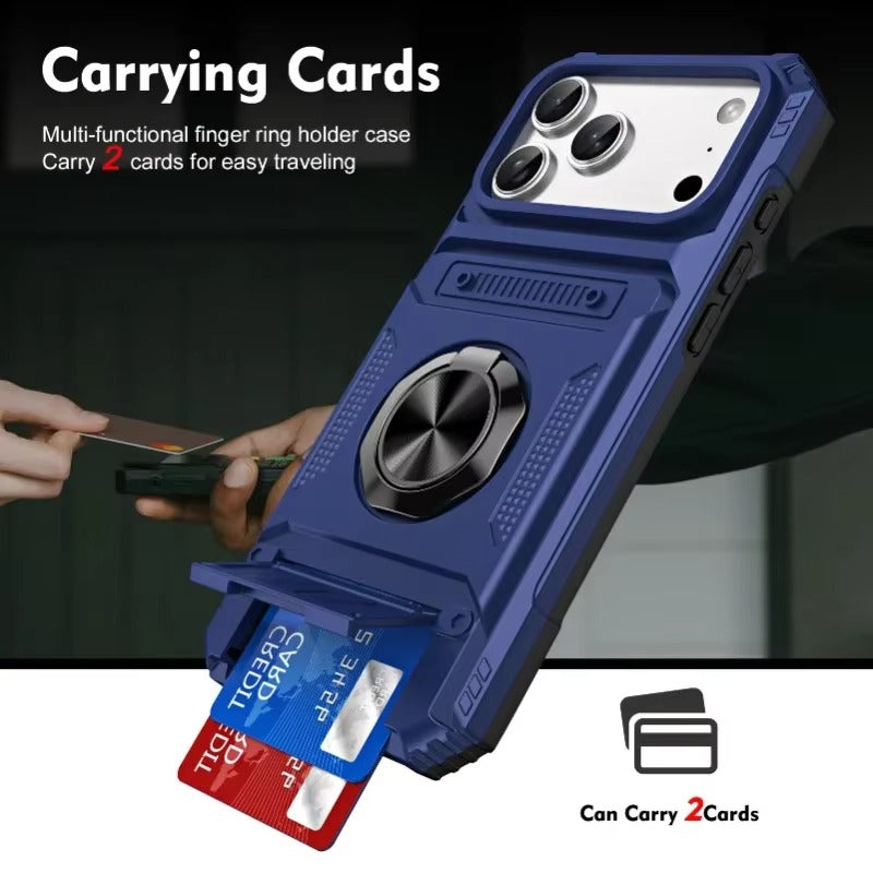 Rugged iPhone Magnetic Wallet Case with Ring Stand — Heavy Duty Armor Drop Protection, Dual Layer Shockproof Cover, Anti-Fingerprint Scratch-Resistant Design