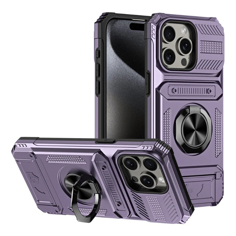 Rugged iPhone Magnetic Wallet Case with Ring Stand — Heavy Duty Armor Drop Protection, Dual Layer Shockproof Cover, Anti-Fingerprint Scratch-Resistant Design