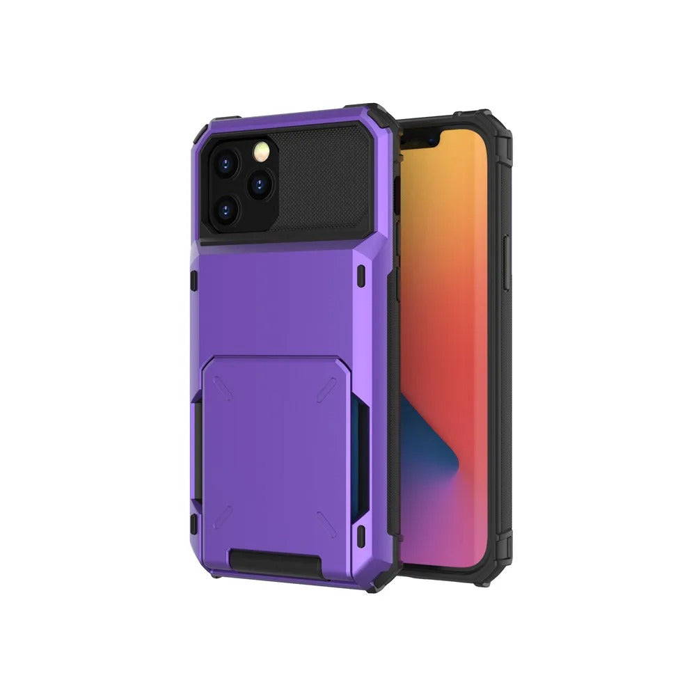 Rugged iPhone Wallet Case with Card Holder — TPU Armor Bumper Full Coverage, Magnetic Ring Kickstand, Military Grade Shockproof Scratch-Resistant Design