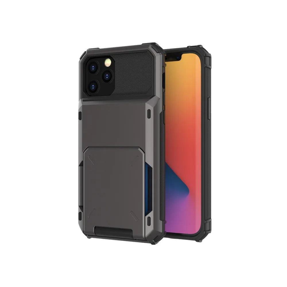 Rugged iPhone Wallet Case with Card Holder — TPU Armor Bumper Full Coverage, Magnetic Ring Kickstand, Military Grade Shockproof Scratch-Resistant Design