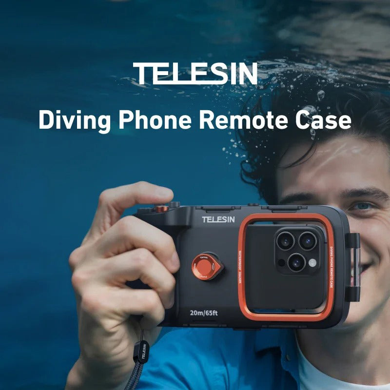 Rugged iPhone Waterproof Case for Diving — TELESIN 20m/65ft Underwater Housing with Bluetooth Photo & Video Control, Full Coverage IP68 Surfing & Snorkeling Protection