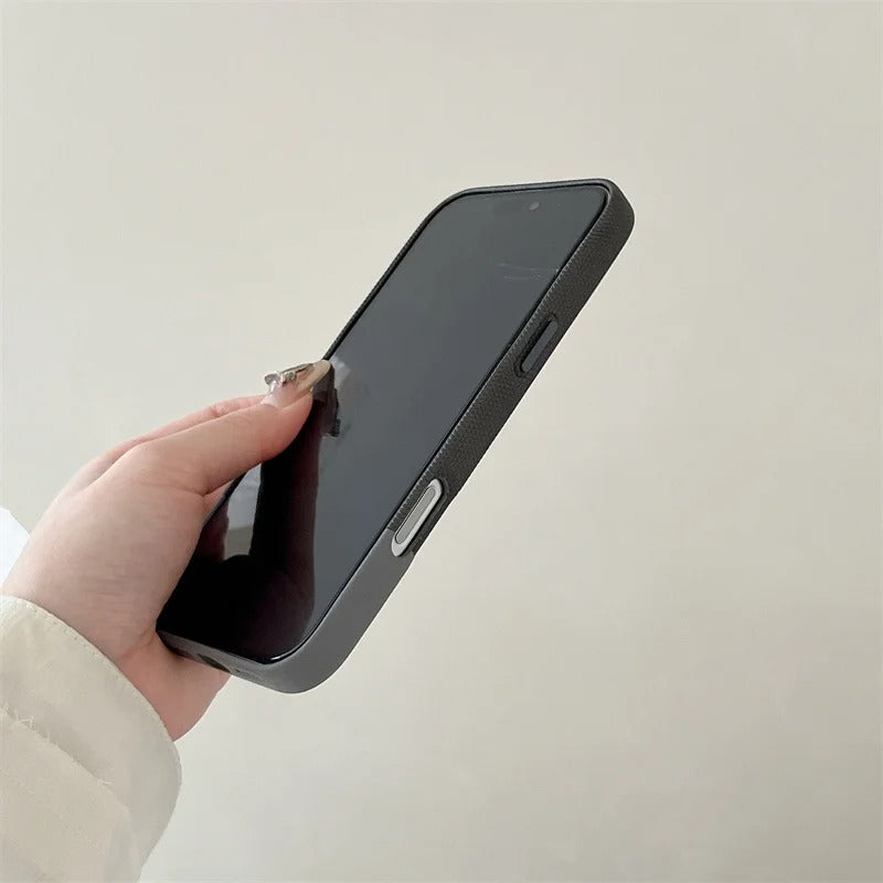 Luxury iPhone MagSafe Leather Case — Trendy Hit Color Relief Design with Alloy Lens Protection, Wireless Charging, Shockproof Anti-Fingerprint Cover