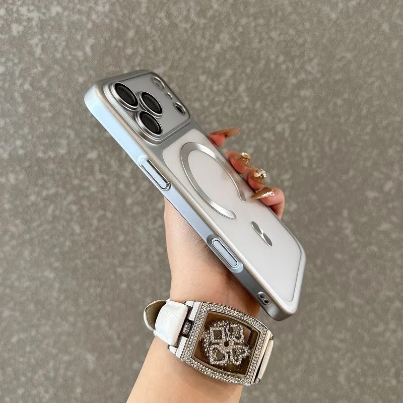 Luxury iPhone Case — MagSafe Matte Plating Translucent Silicone Cover with Shockproof Protection, Lens Film Guard, Anti-Fingerprint Non-Slip Design