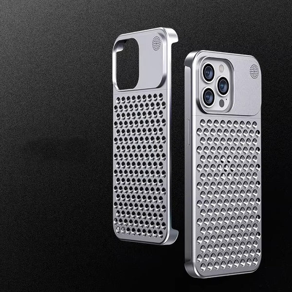 Premium iPhone Metal Heat Dissipation Case — Hollow Aluminum Alloy Shockproof Cover, Rimless Cooling Design with Fragrance Feature, Anti-Fingerprint Scratch-Resistant