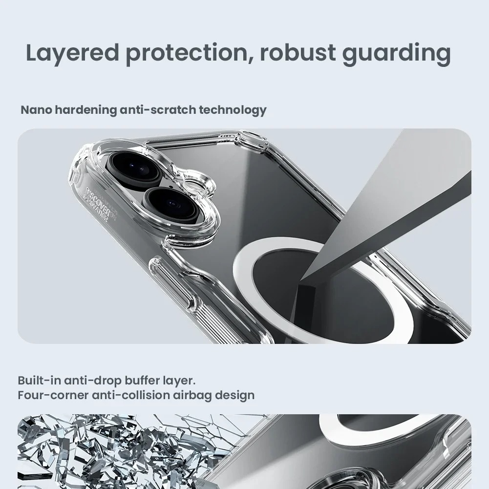 Ultra-Slim Magnetic iPhone Case — Transparent Hybrid TPU+PC Cover with Anti-Drop Airbag Protection, Shockproof Anti-Fingerprint Design