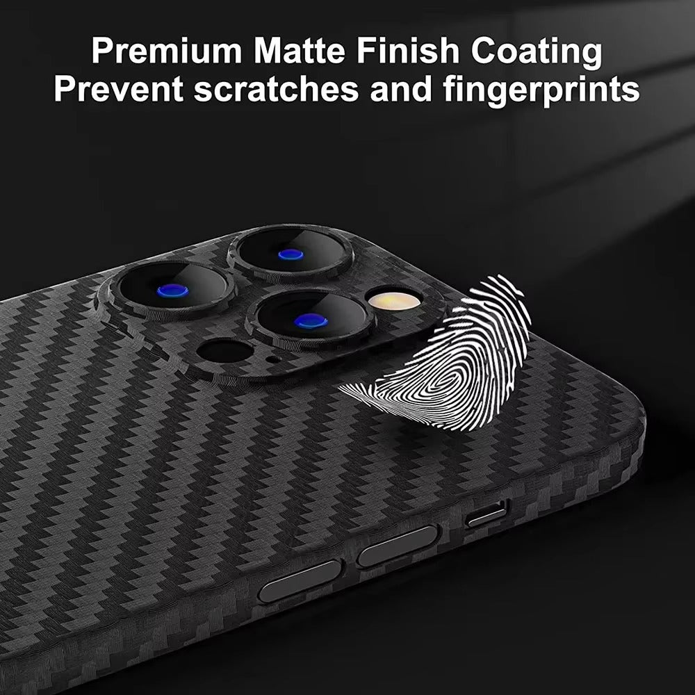 Ultra-Slim iPhone Case Carbon Fiber Matte Finish — 0.3mm Thin Protective Cover, Full Camera Protection, Anti-Fingerprint, Lightweight Non-Slip Design