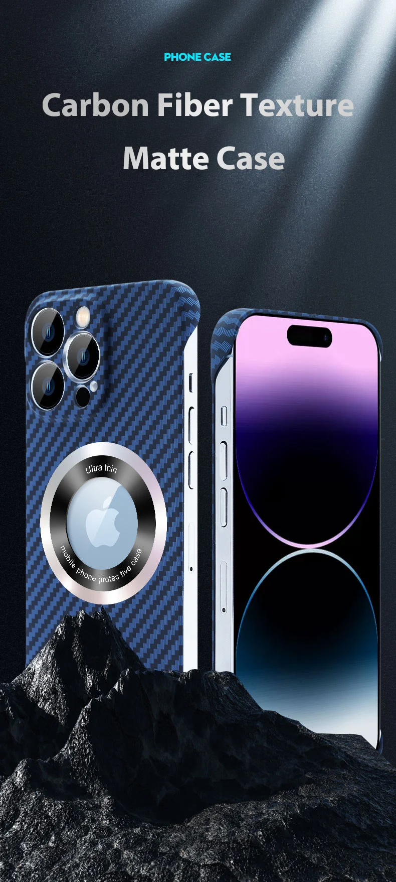 Ultra-Slim iPhone Case MagSafe Compatible Carbon Fiber Cover — Frameless Matte Design, Magnetic Wireless Charging, Cooling Shockproof Anti-Fingerprint Protection