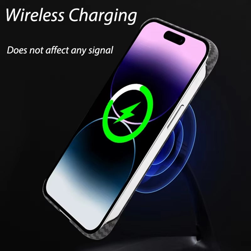 Ultra-Slim iPhone Case MagSafe Compatible Carbon Fiber Cover — Frameless Matte Design, Magnetic Wireless Charging, Cooling Shockproof Anti-Fingerprint Protection