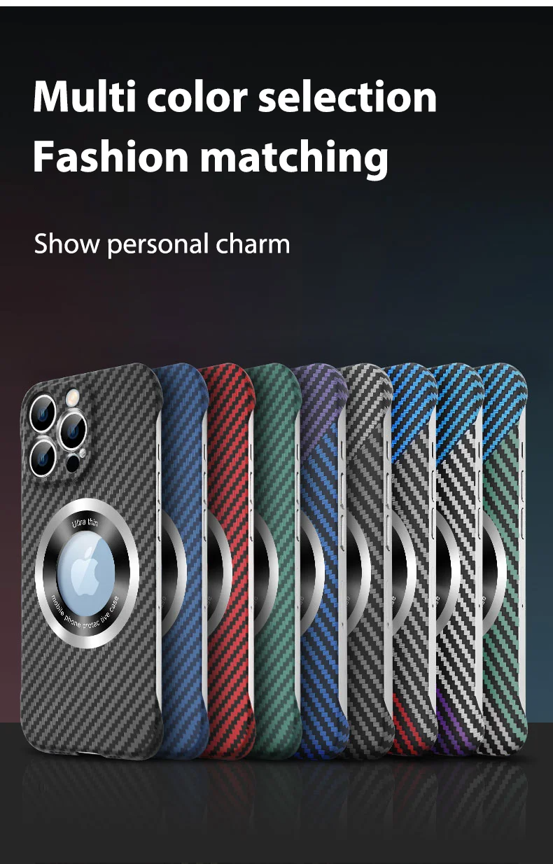 Ultra-Slim iPhone Case MagSafe Compatible Carbon Fiber Cover — Frameless Matte Design, Magnetic Wireless Charging, Cooling Shockproof Anti-Fingerprint Protection