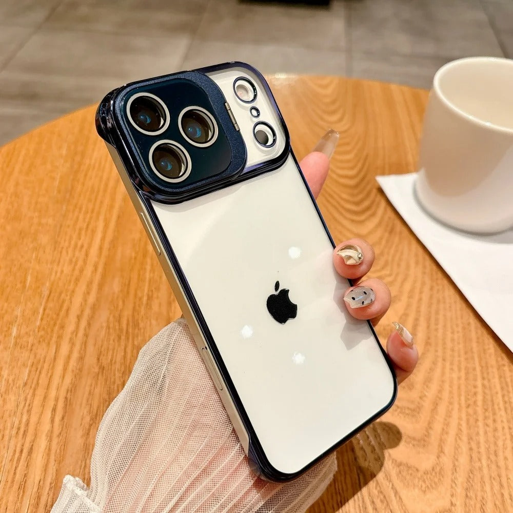 Ultra-Thin iPhone Case — Transparent Frameless Half-Wrapped Cover with Bracket, Shockproof, Anti-Fingerprint, Anti-Scratch Matte Finish