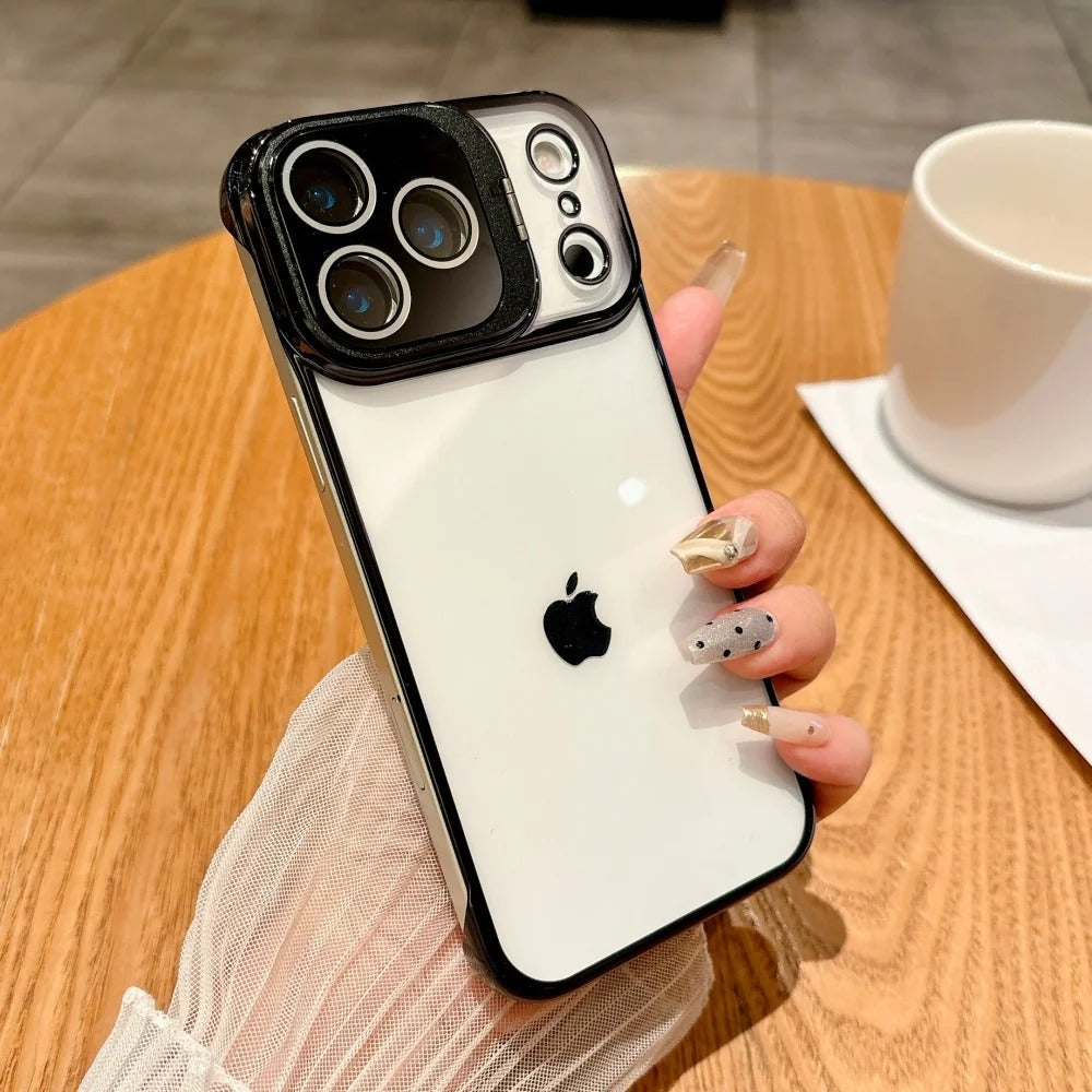 Ultra-Thin iPhone Case — Transparent Frameless Half-Wrapped Cover with Bracket, Shockproof, Anti-Fingerprint, Anti-Scratch Matte Finish