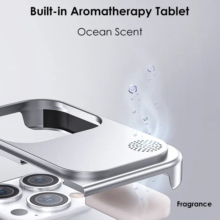Premium iPhone Metal Heat Dissipation Case — Hollow Aluminum Alloy Shockproof Cover, Rimless Cooling Design with Fragrance Feature, Anti-Fingerprint Scratch-Resistant