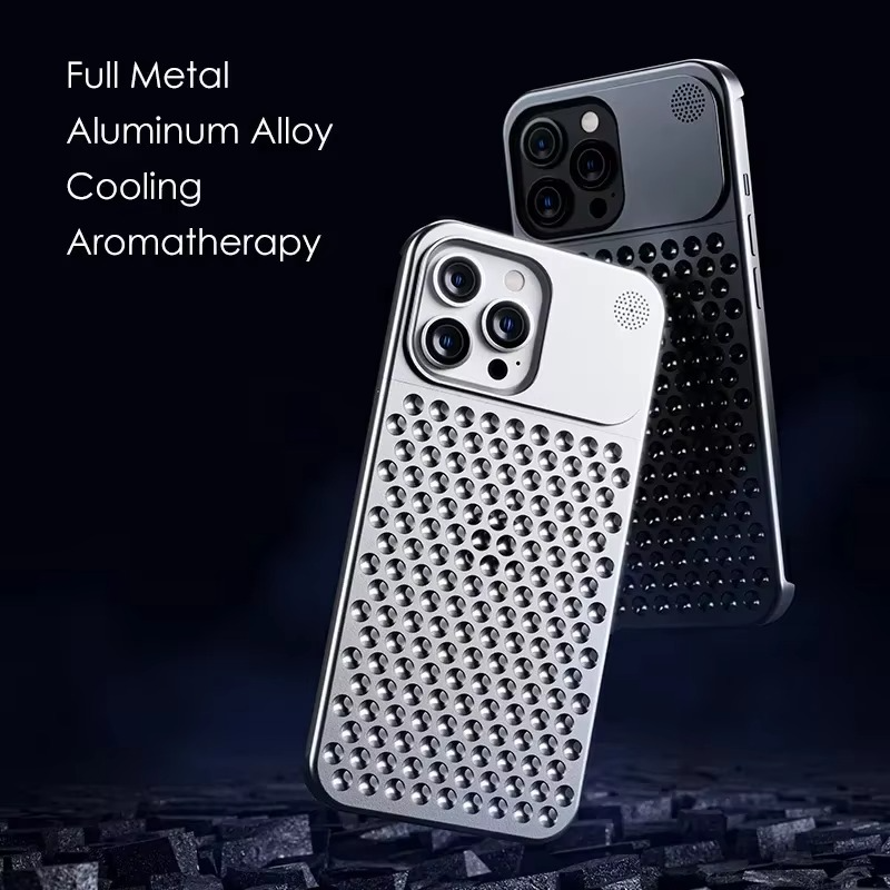 Premium iPhone Metal Heat Dissipation Case — Hollow Aluminum Alloy Shockproof Cover, Rimless Cooling Design with Fragrance Feature, Anti-Fingerprint Scratch-Resistant
