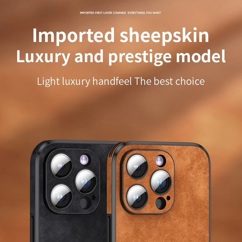 Luxury iPhone Leather Bumper Case with Lens Protection — Shockproof Full Coverage Design, Magnetic Wireless Charging Compatible, Anti-Fingerprint Scratch-Resistant Finish