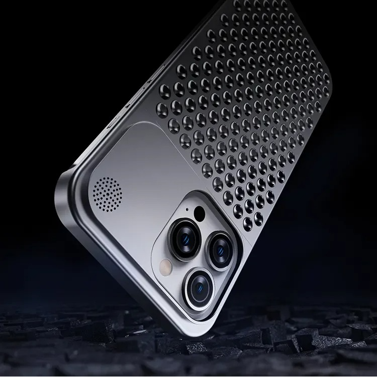 Premium iPhone Metal Heat Dissipation Case — Hollow Aluminum Alloy Shockproof Cover, Rimless Cooling Design with Fragrance Feature, Anti-Fingerprint Scratch-Resistant