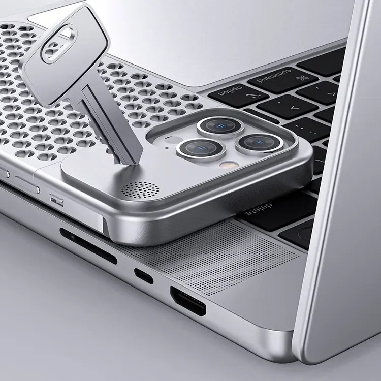 Premium iPhone Metal Heat Dissipation Case — Hollow Aluminum Alloy Shockproof Cover, Rimless Cooling Design with Fragrance Feature, Anti-Fingerprint Scratch-Resistant