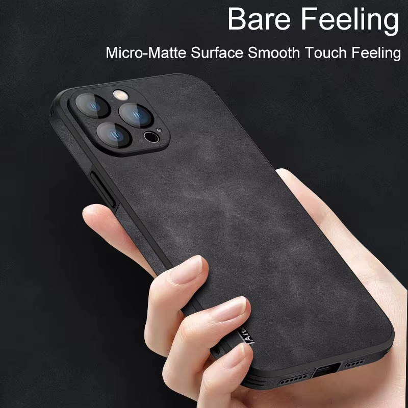 Luxury iPhone Leather Bumper Case with Lens Protection — Shockproof Full Coverage Design, Magnetic Wireless Charging Compatible, Anti-Fingerprint Scratch-Resistant Finish