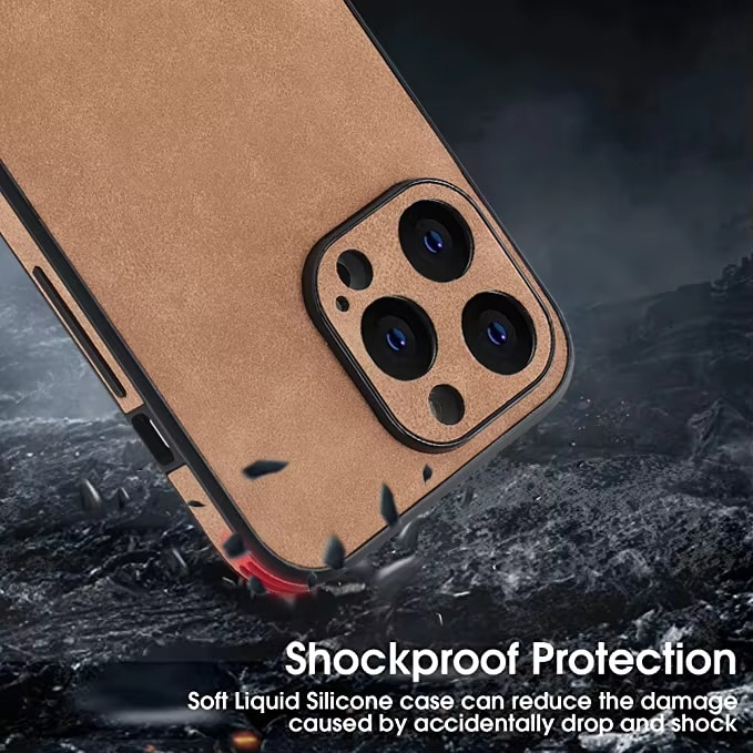 Luxury iPhone Leather Bumper Case with Lens Protection — Shockproof Full Coverage Design, Magnetic Wireless Charging Compatible, Anti-Fingerprint Scratch-Resistant Finish