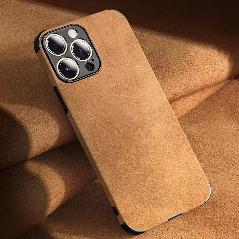 Luxury iPhone Leather Bumper Case with Lens Protection — Shockproof Full Coverage Design, Magnetic Wireless Charging Compatible, Anti-Fingerprint Scratch-Resistant Finish