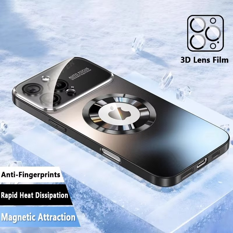 Luxury iPhone Case — Titanium MagSafe Magnetic Half-Wrapped Cover with Glass Lens Protection, Shockproof, Anti-Fingerprint, Anti-Scratch Design