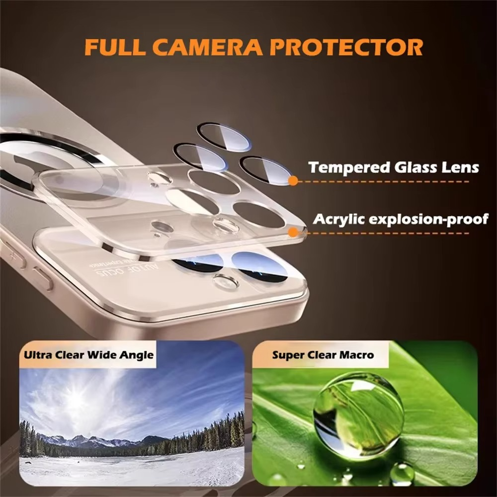 Luxury iPhone Case — Titanium MagSafe Magnetic Half-Wrapped Cover with Glass Lens Protection, Shockproof, Anti-Fingerprint, Anti-Scratch Design