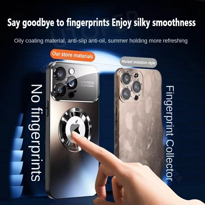 Luxury iPhone Case — Titanium MagSafe Magnetic Half-Wrapped Cover with Glass Lens Protection, Shockproof, Anti-Fingerprint, Anti-Scratch Design