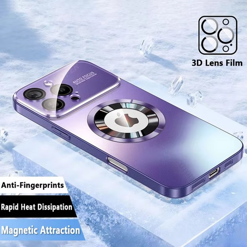 Luxury iPhone Case — Titanium MagSafe Magnetic Half-Wrapped Cover with Glass Lens Protection, Shockproof, Anti-Fingerprint, Anti-Scratch Design