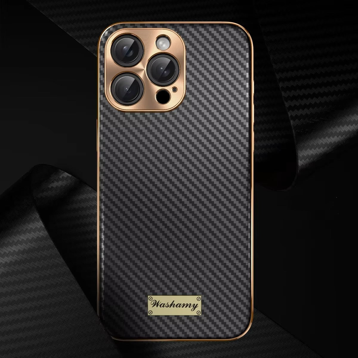 Luxury iPhone Case 3D Carbon Fiber Leather Cover — Plated Finish, Alloy Metal Lens Protection, Shockproof Non-Slip Design, Dustproof and Anti-Fingerprint