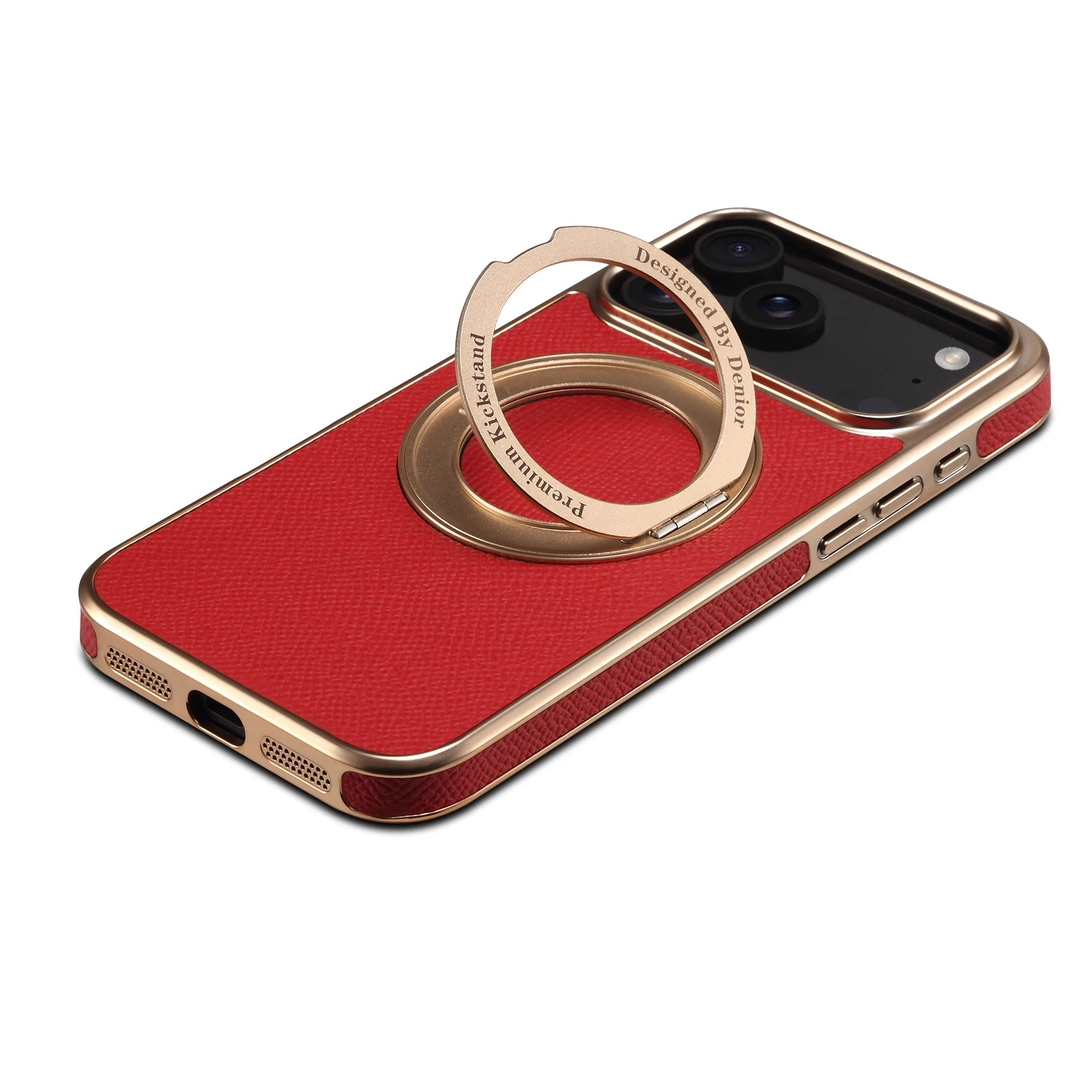 High-End Magnetic iPhone Case — Genuine Cowhide Leather Full Coverage with Invisible Ring Bracket, Shockproof Anti-Fingerprint Slim Design