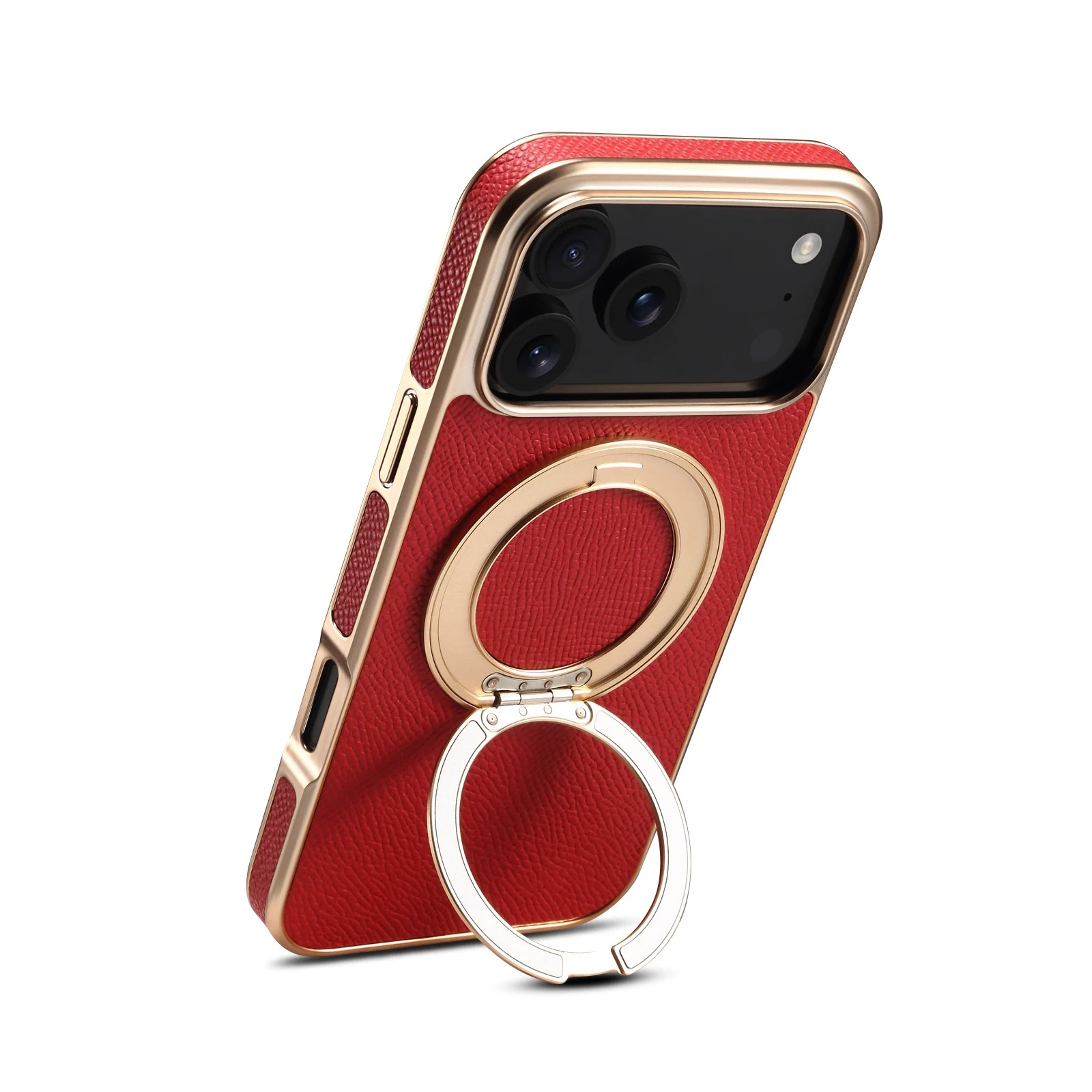 High-End Magnetic iPhone Case — Genuine Cowhide Leather Full Coverage with Invisible Ring Bracket, Shockproof Anti-Fingerprint Slim Design