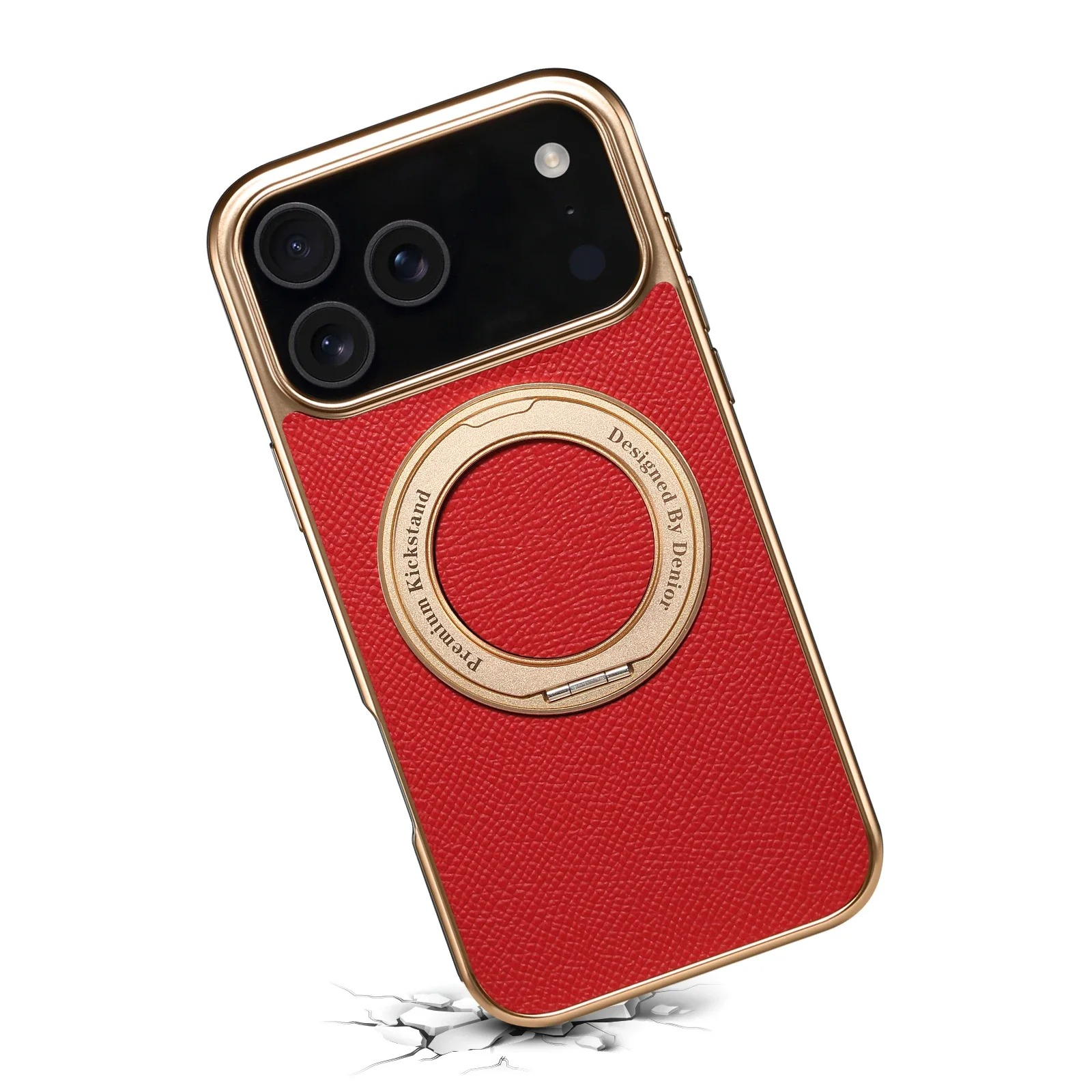 High-End Magnetic iPhone Case — Genuine Cowhide Leather Full Coverage with Invisible Ring Bracket, Shockproof Anti-Fingerprint Slim Design