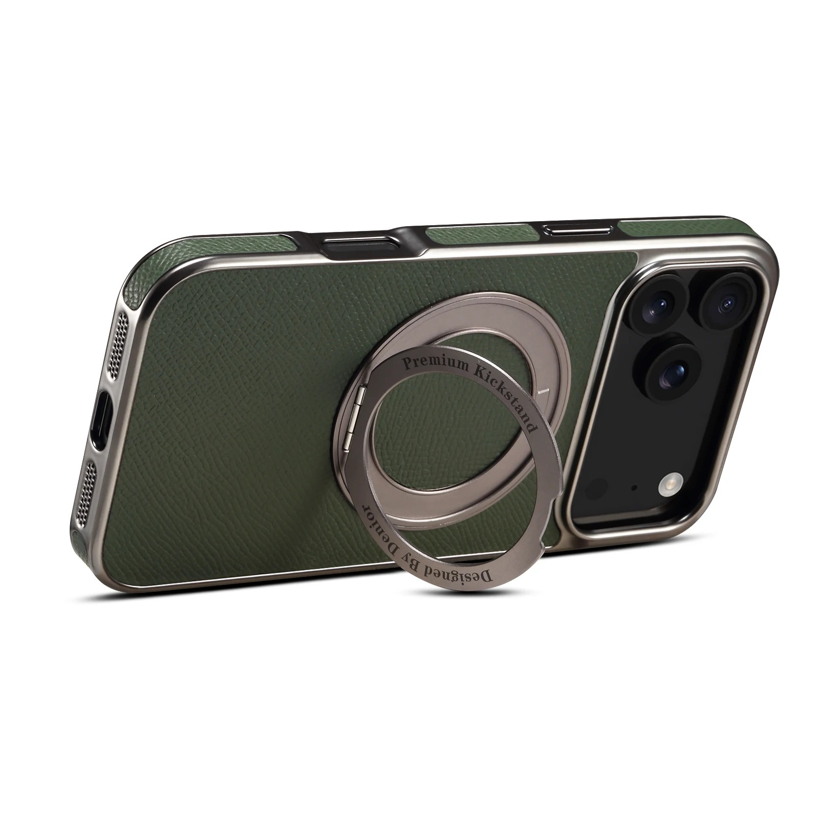 High-End Magnetic iPhone Case — Genuine Cowhide Leather Full Coverage with Invisible Ring Bracket, Shockproof Anti-Fingerprint Slim Design