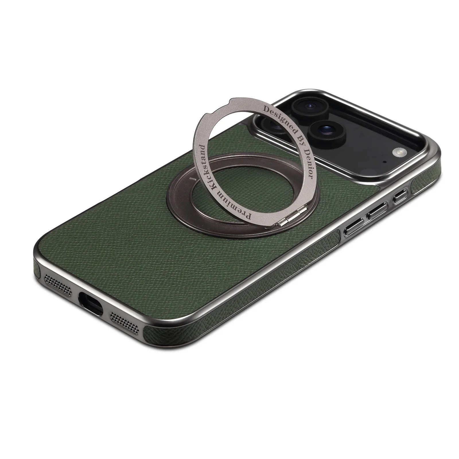 High-End Magnetic iPhone Case — Genuine Cowhide Leather Full Coverage with Invisible Ring Bracket, Shockproof Anti-Fingerprint Slim Design