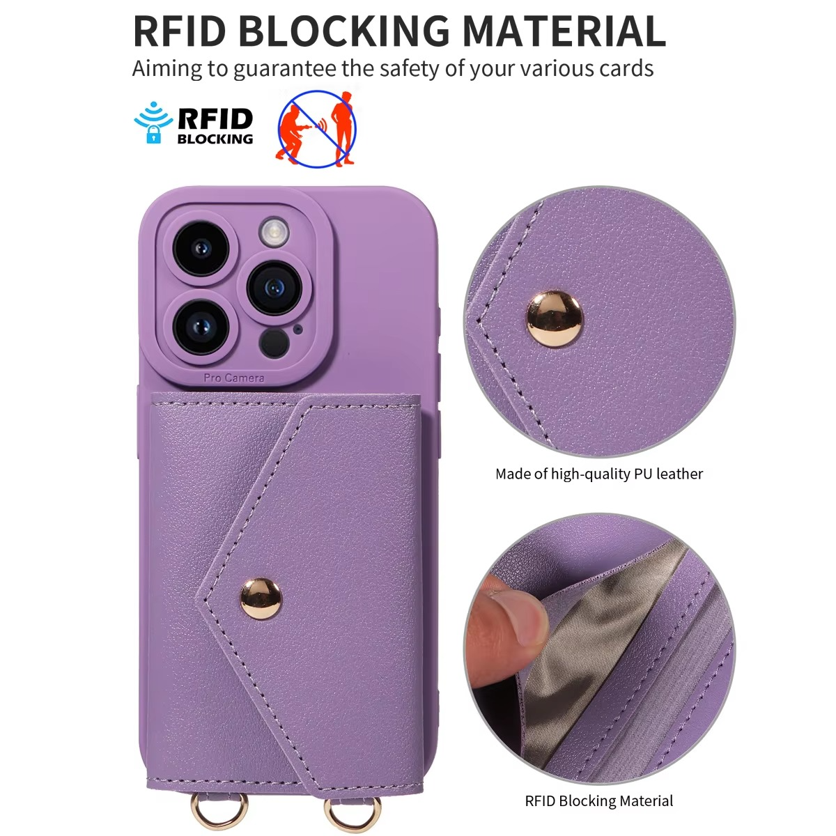 High-Quality PU Leather iPhone Case — Shockproof Crossbody Cover with Card Slot, Anti-Scratch, Dustproof, Non-Slip, Lightweight Protection