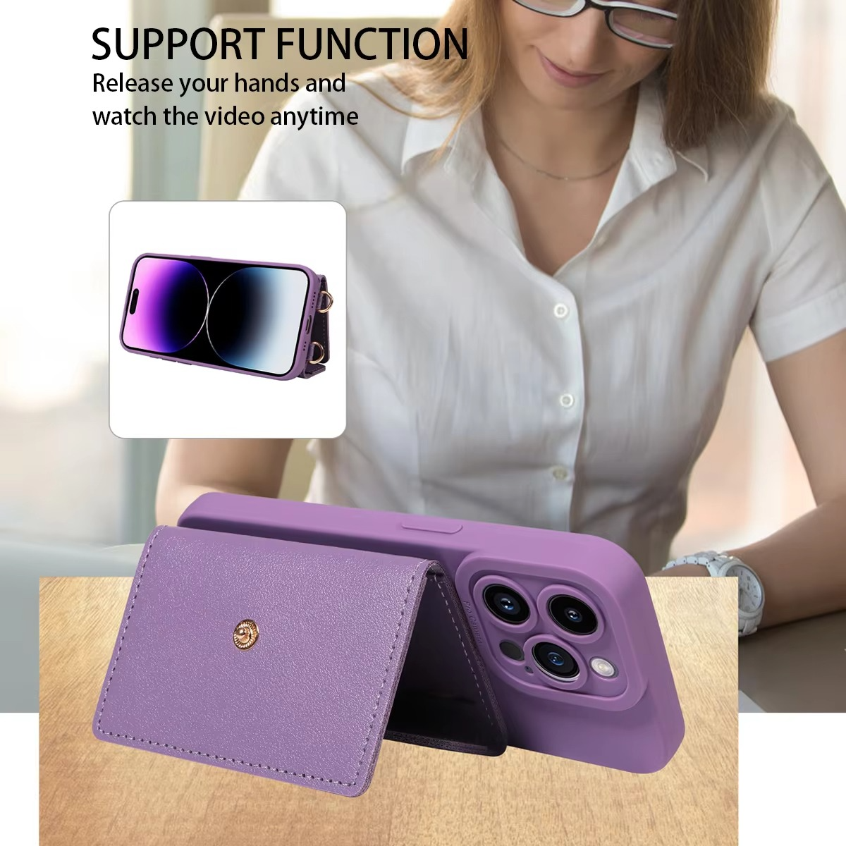 High-Quality PU Leather iPhone Case — Shockproof Crossbody Cover with Card Slot, Anti-Scratch, Dustproof, Non-Slip, Lightweight Protection