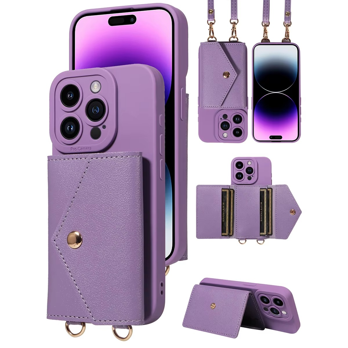 High-Quality PU Leather iPhone Case — Shockproof Crossbody Cover with Card Slot, Anti-Scratch, Dustproof, Non-Slip, Lightweight Protection