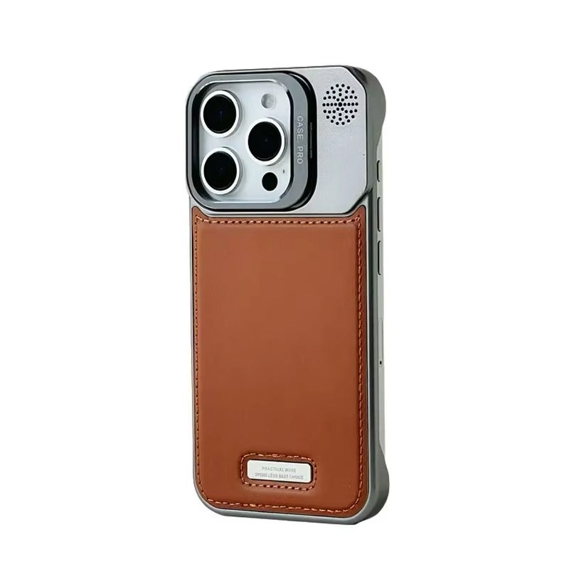 High-end Leather Feel MagSafe Phone Case — Wireless Charging, Alloy Lens Holder, Tough Anti-Fingerprint Hard PC Cover for iPhone