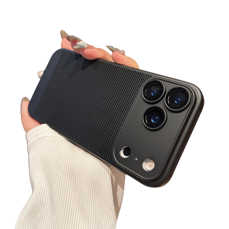 Impact-Ready iPhone Case with Heat Dissipation — Cooling Mesh Back, Shockproof Hard Cover, Breathable Design, Anti-Scratch & Lightweight Protection