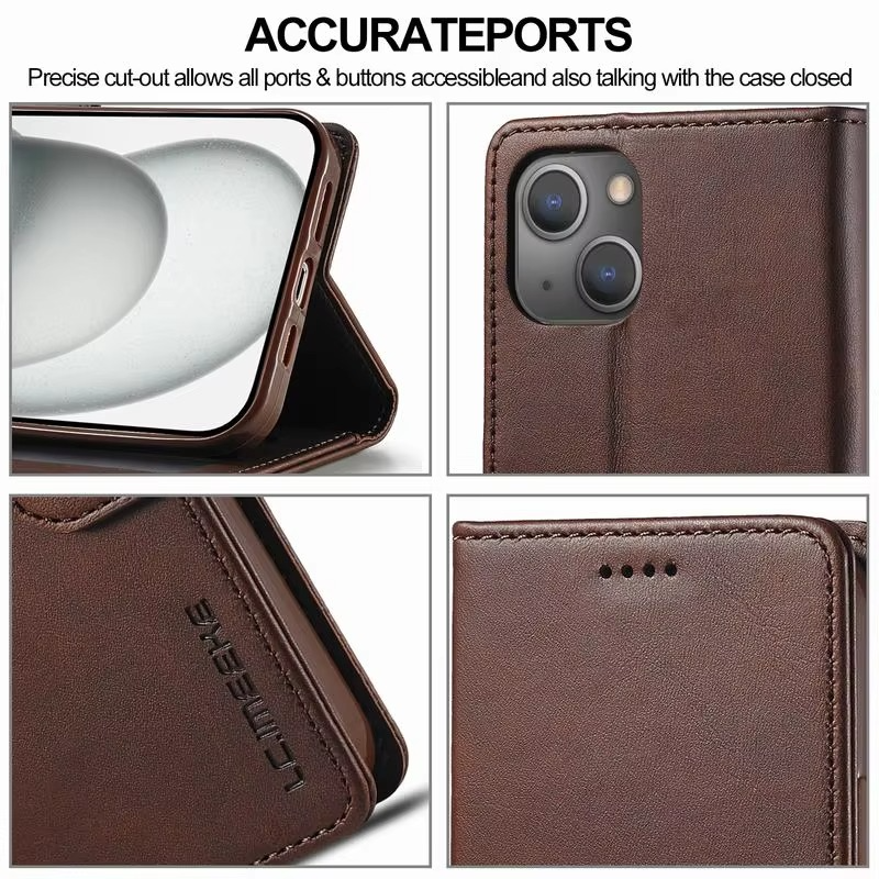 Luxury iPhone Case — Leather Wallet Flip Cover with Card Slot, Anti-Fingerprint, Anti-Scratch, Non-Slip, Full Protection, Artificial Leather Design