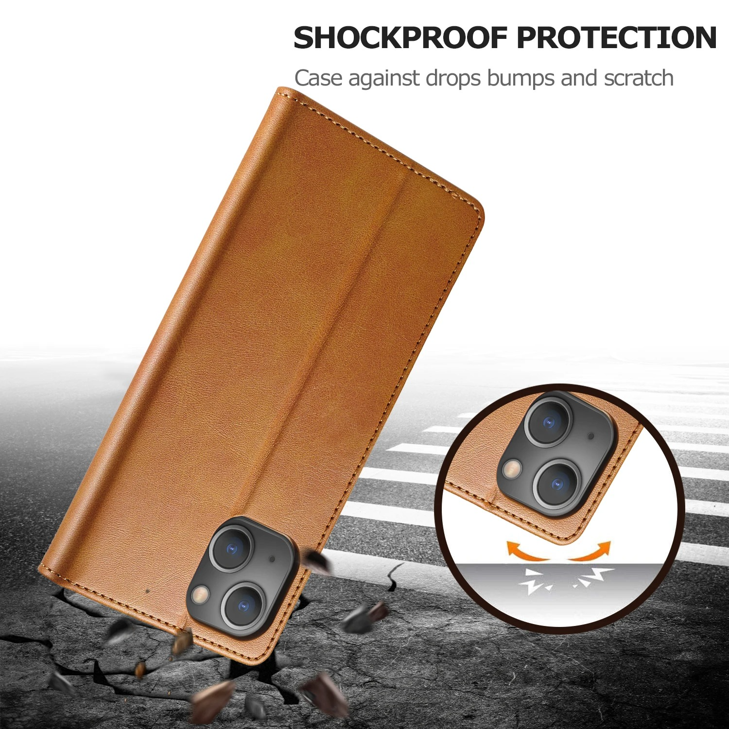 Luxury iPhone Case — Leather Wallet Flip Cover with Card Slot, Anti-Fingerprint, Anti-Scratch, Non-Slip, Full Protection, Artificial Leather Design