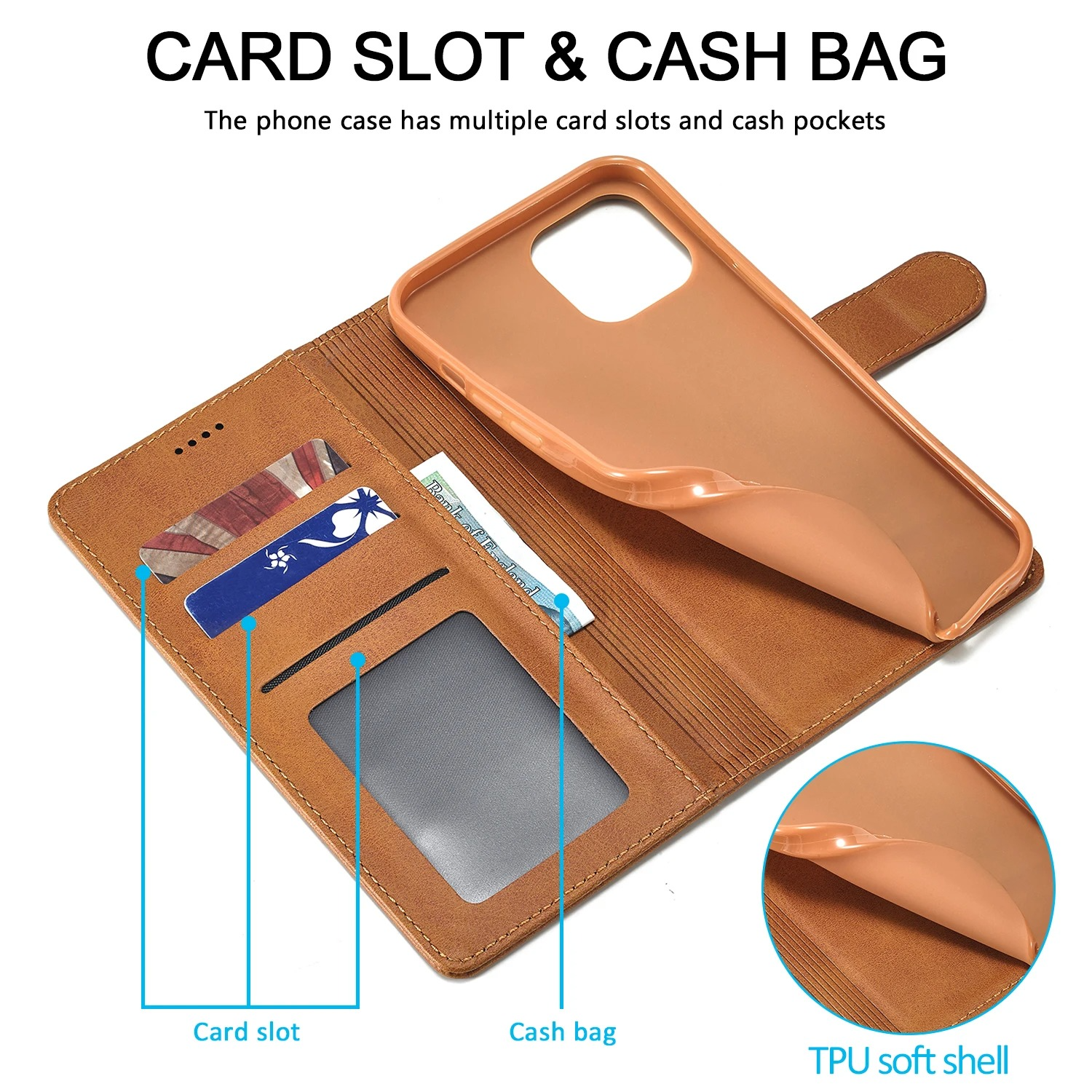 Luxury iPhone Case — Leather Wallet Flip Cover with Card Slot, Anti-Fingerprint, Anti-Scratch, Non-Slip, Full Protection, Artificial Leather Design