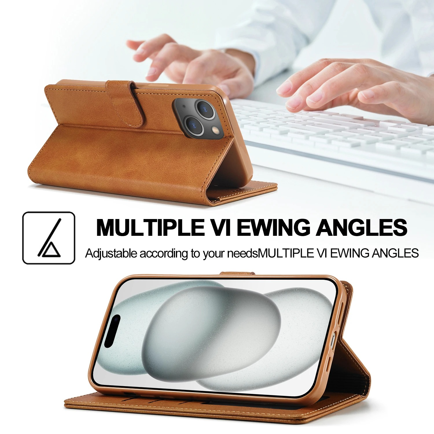 Luxury iPhone Case — Leather Wallet Flip Cover with Card Slot, Anti-Fingerprint, Anti-Scratch, Non-Slip, Full Protection, Artificial Leather Design