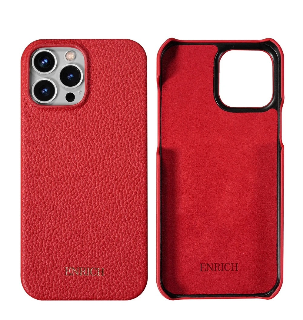 Luxury iPhone Case — Genuine Lychee Cowhide Leather Back Cover with Slim Shockproof PC Frame, Anti-Fingerprint Matte Finish and Precise Cutouts