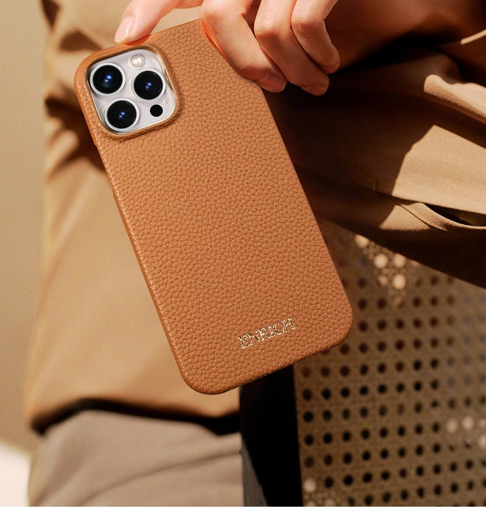 Luxury iPhone Case — Genuine Lychee Cowhide Leather Back Cover with Slim Shockproof PC Frame, Anti-Fingerprint Matte Finish and Precise Cutouts