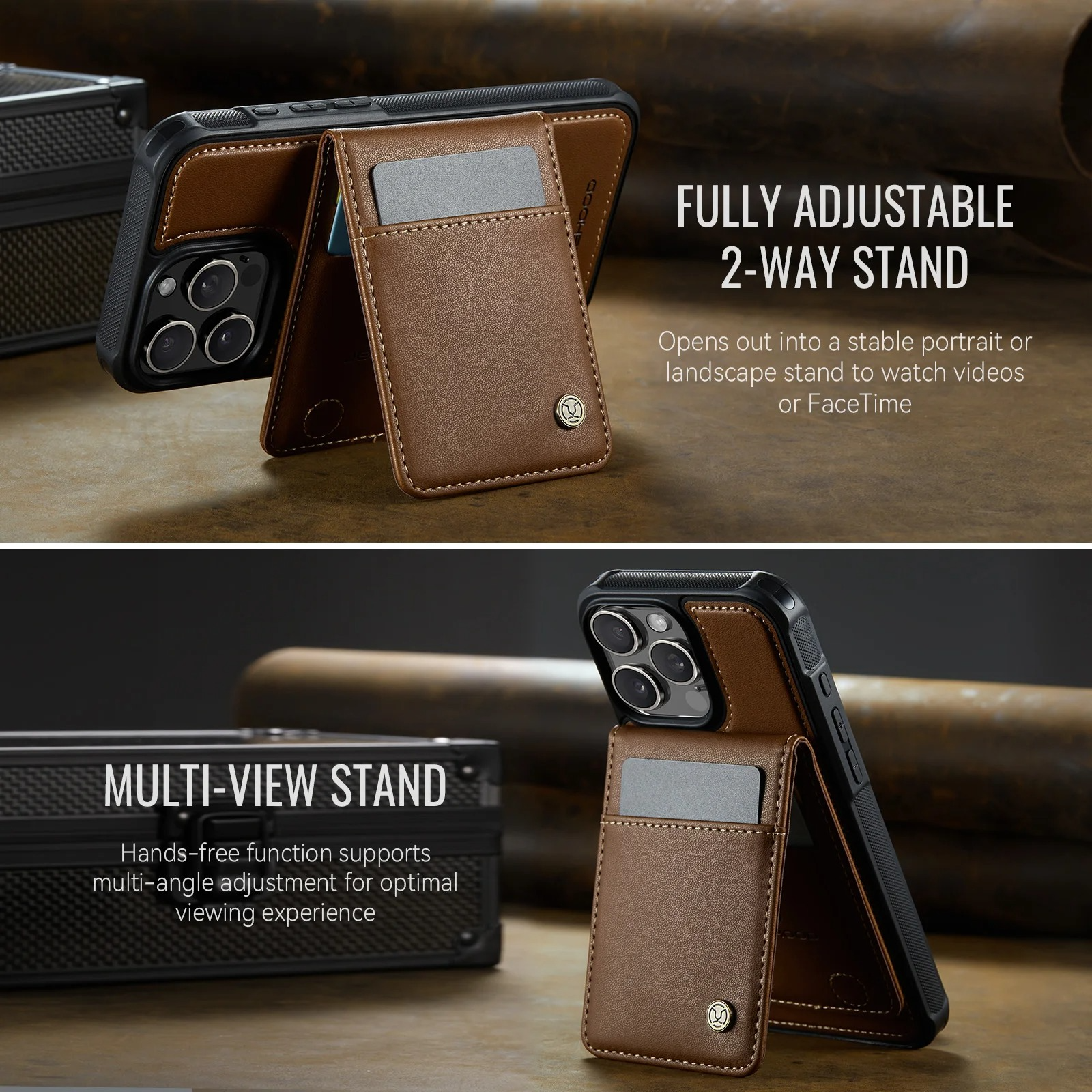 Luxury 2-in-1 Detachable Magnetic iPhone Case — PU Leather Wallet Cover with Card Slot, Shockproof, Anti-Fingerprint, Anti-Scratch, Kickstand, Storage Compartment